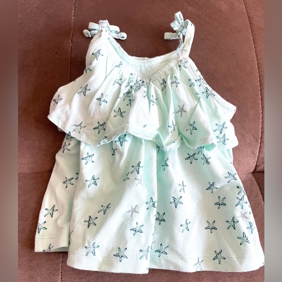 Baby Girls Infant 3-6 Months Old Navy Aqua Sea star print layered tank top flowy - Picture 5 of 5